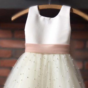 Tulle Flower Girl Dress w/ Blush Sash